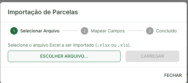 Importação de parcelas - selecionar arquivo