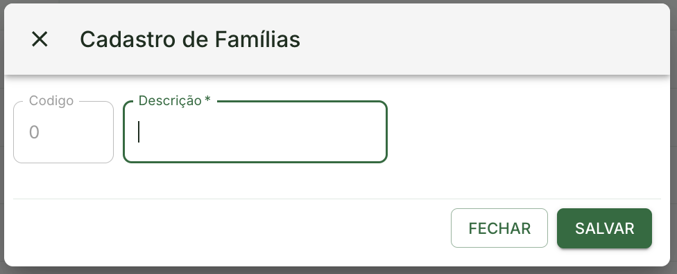 Cadastro nova familia